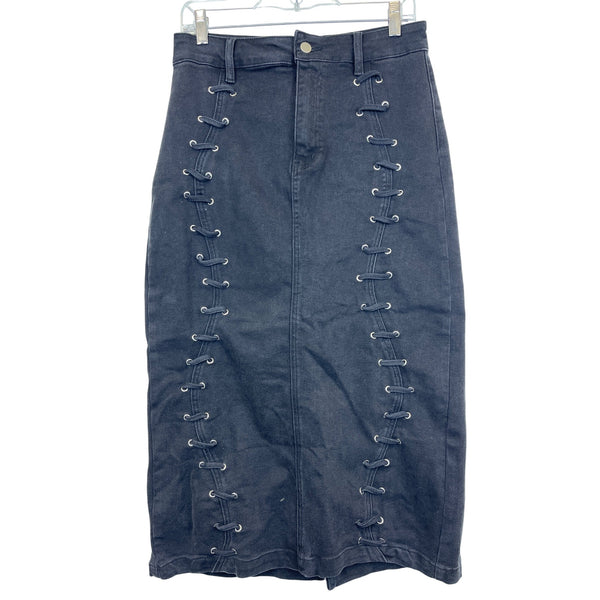 Fashion Nova Womens Black Denim Corset Lace-Up Skirt Set Size M