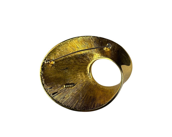 Monet Gold Tone Pin Brooch Vintage Mod Oval Abstract Design Textured Back Signed