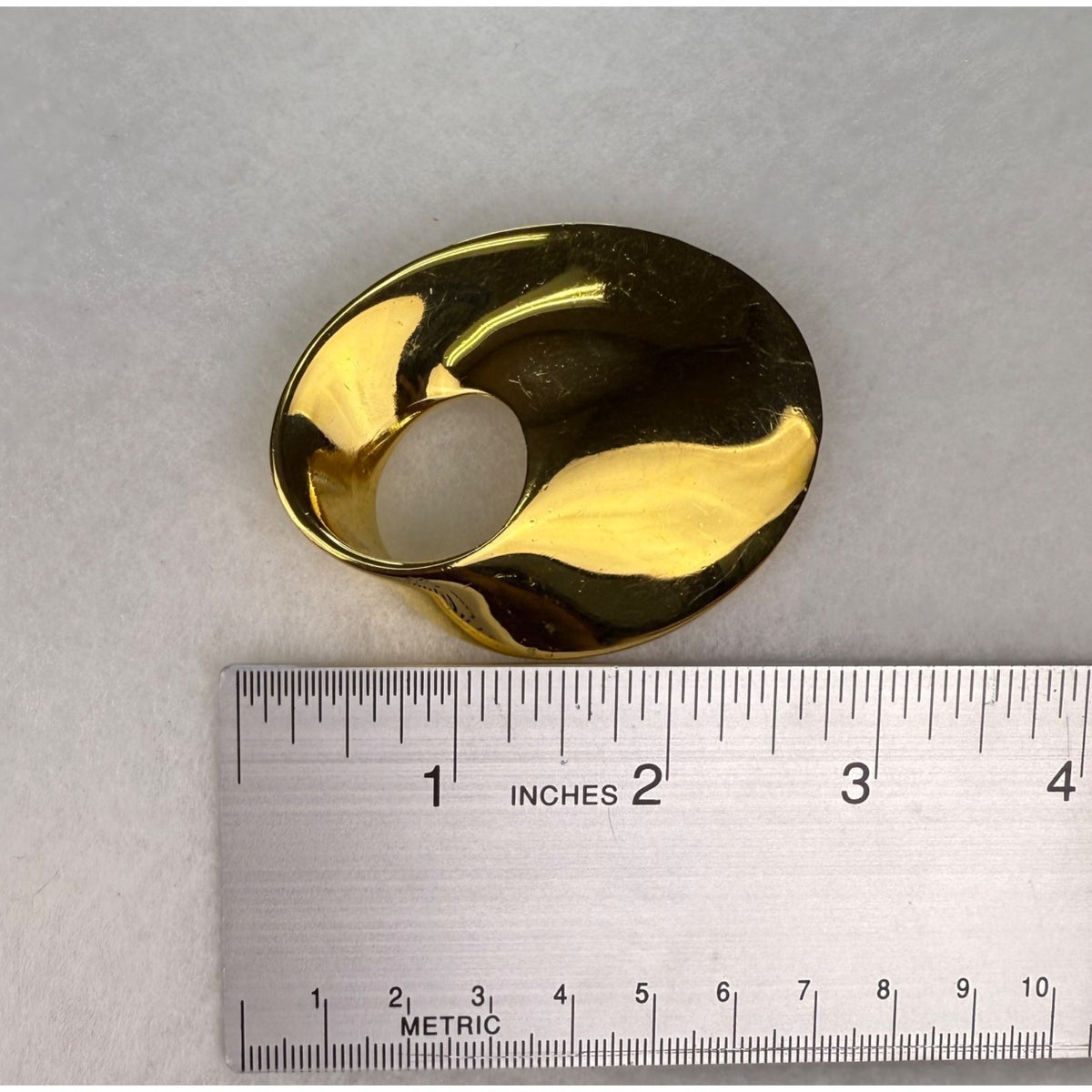 Monet Gold Tone Pin Brooch Vintage Mod Oval Abstract Design Textured Back Signed