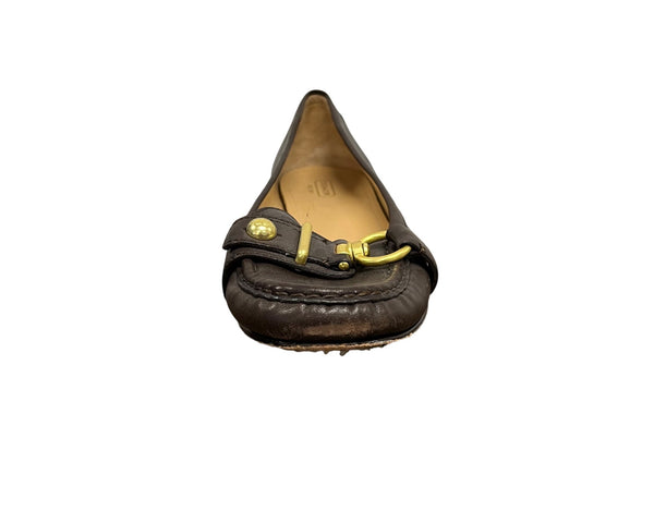 Coach Womens Brown Leather Loafers Gold Hardware Size 9.5 Elegant Flats Comfortable