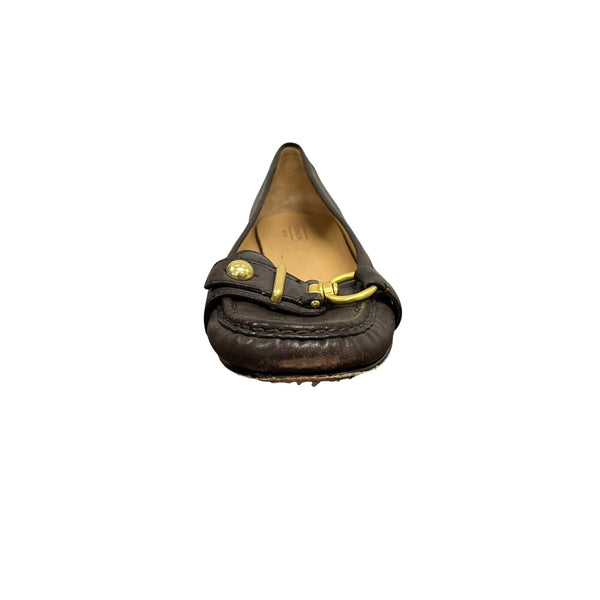 Coach Womens Brown Leather Loafers Gold Hardware Size 9.5 Elegant Flats Comfortable