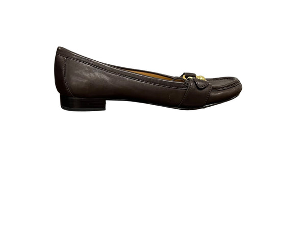 Coach Womens Brown Leather Loafers Gold Hardware Size 9.5 Elegant Flats Comfortable