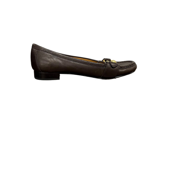 Coach Womens Brown Leather Loafers Gold Hardware Size 9.5 Elegant Flats Comfortable
