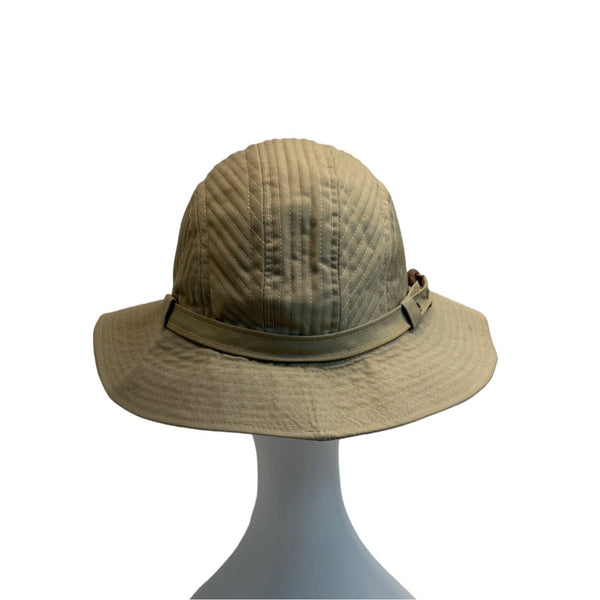 Womens Khaki Cotton Outdoor Hat With Plaid Lining & Adjustable Side Buckle