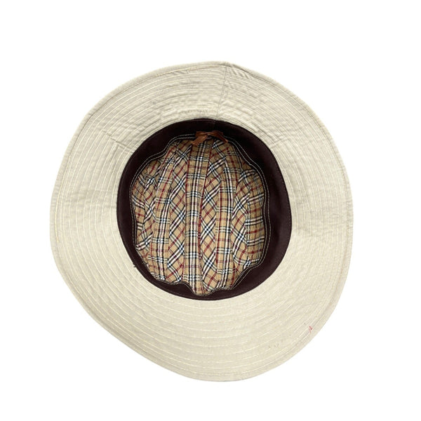 Womens Khaki Cotton Outdoor Hat With Plaid Lining & Adjustable Side Buckle