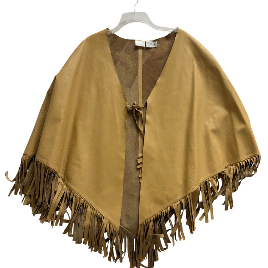 Newport News Womens Tan Leather Fringe Poncho One Size Fits All Western Style