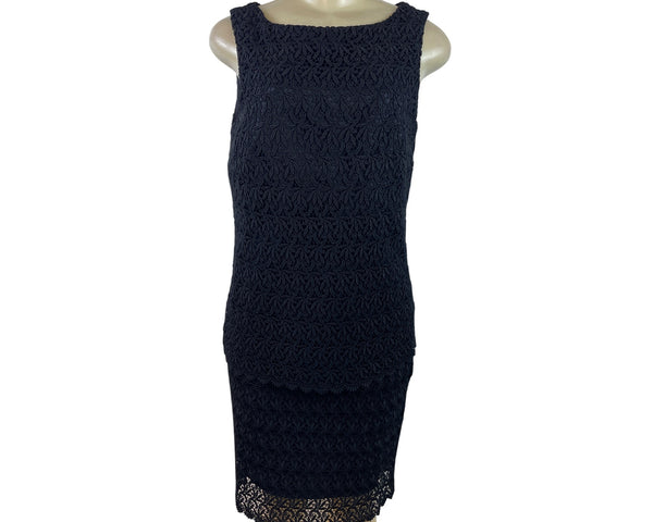 Carole Little Sleeveless Black Lace Overlay Sheath Shirt ans Skirt Set Sz 8