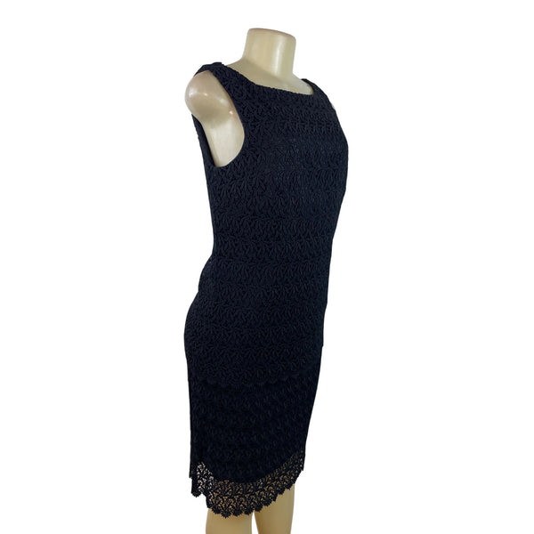 Carole Little Sleeveless Black Lace Overlay Sheath Shirt ans Skirt Set Sz 8
