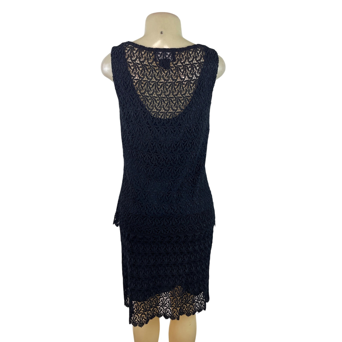 Carole Little Sleeveless Black Lace Overlay Sheath Shirt ans Skirt Set Sz 8