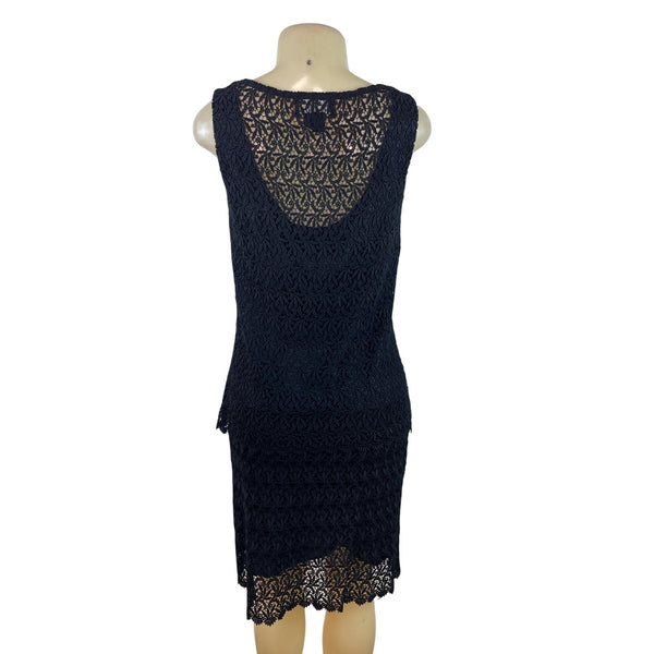 Carole Little Sleeveless Black Lace Overlay Sheath Shirt ans Skirt Set Sz 8