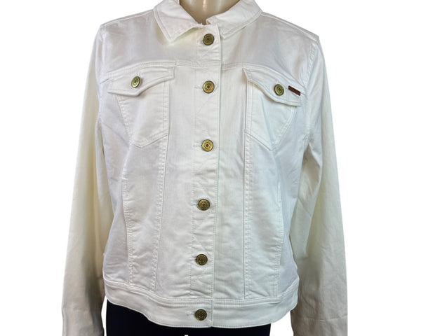 ISAAC MIRAHI LIVE White Denim Button Up Jacket With Gold Tone Hardware Size 14