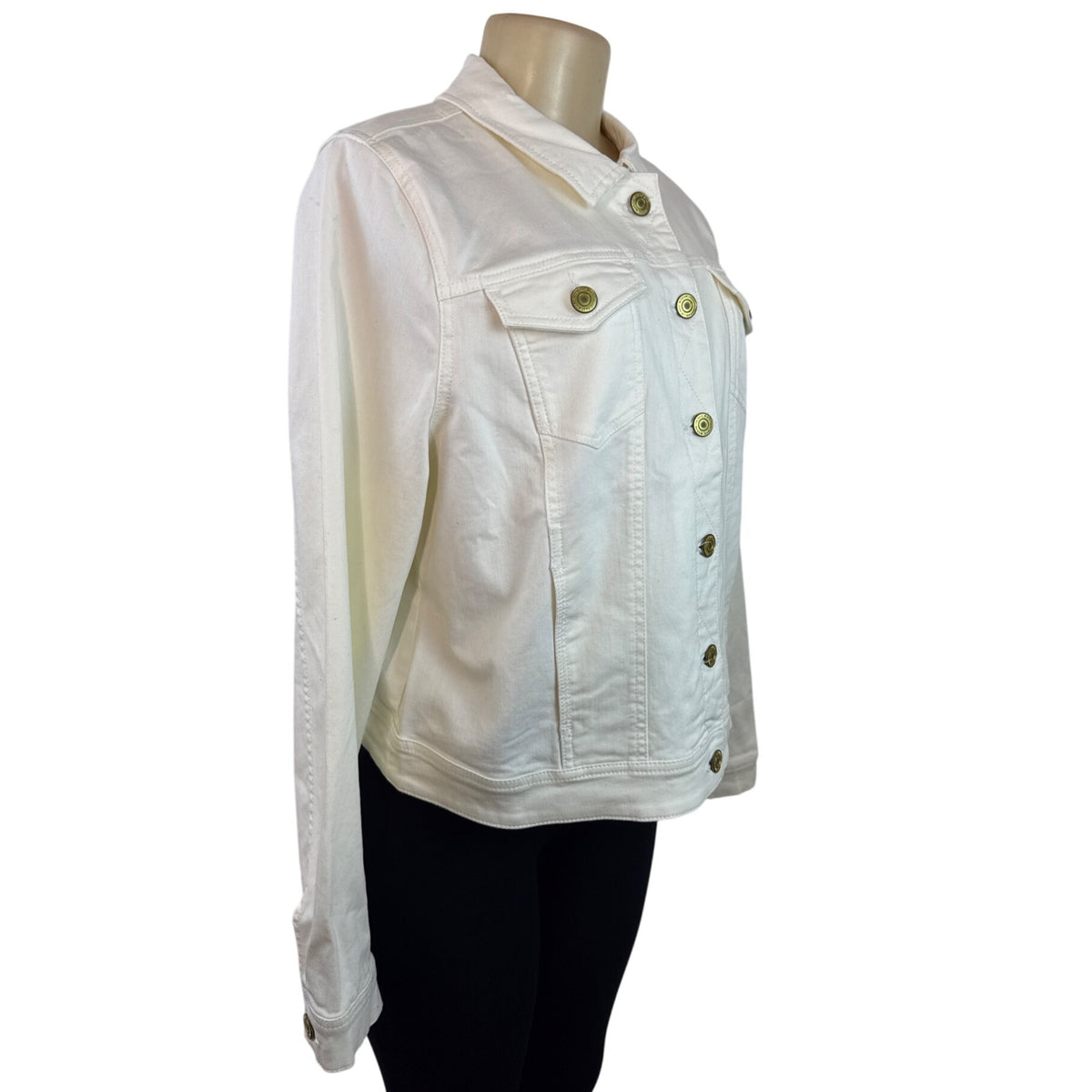 ISAAC MIRAHI LIVE White Denim Button-Up Jacket With Gold-Tone Hardware Sz 14