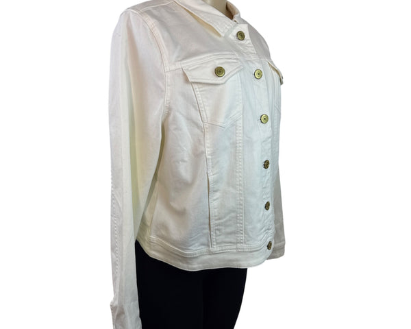 ISAAC MIRAHI LIVE White Denim Button Up Jacket With Gold Tone Hardware Size 14