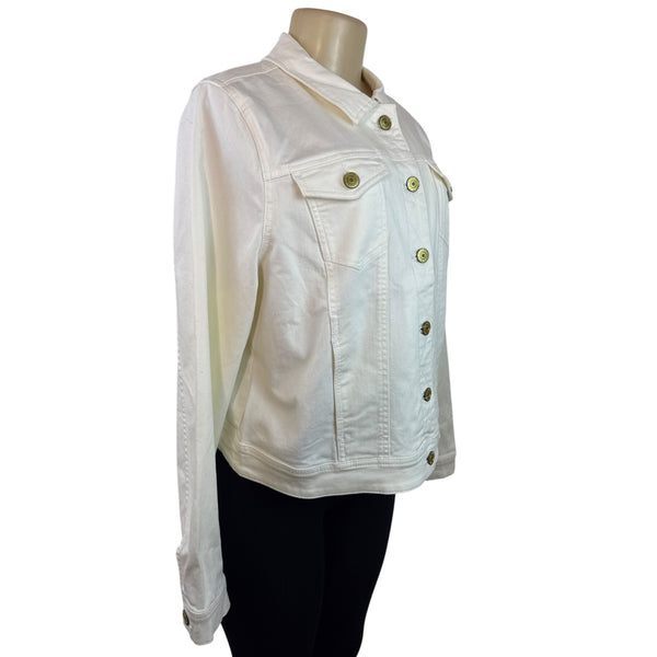 ISAAC MIRAHI LIVE White Denim Button-Up Jacket With Gold-Tone Hardware Sz 14