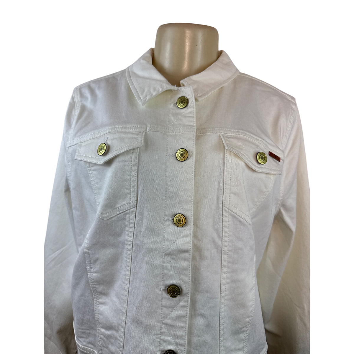 ISAAC MIRAHI LIVE White Denim Button-Up Jacket With Gold-Tone Hardware Sz 14