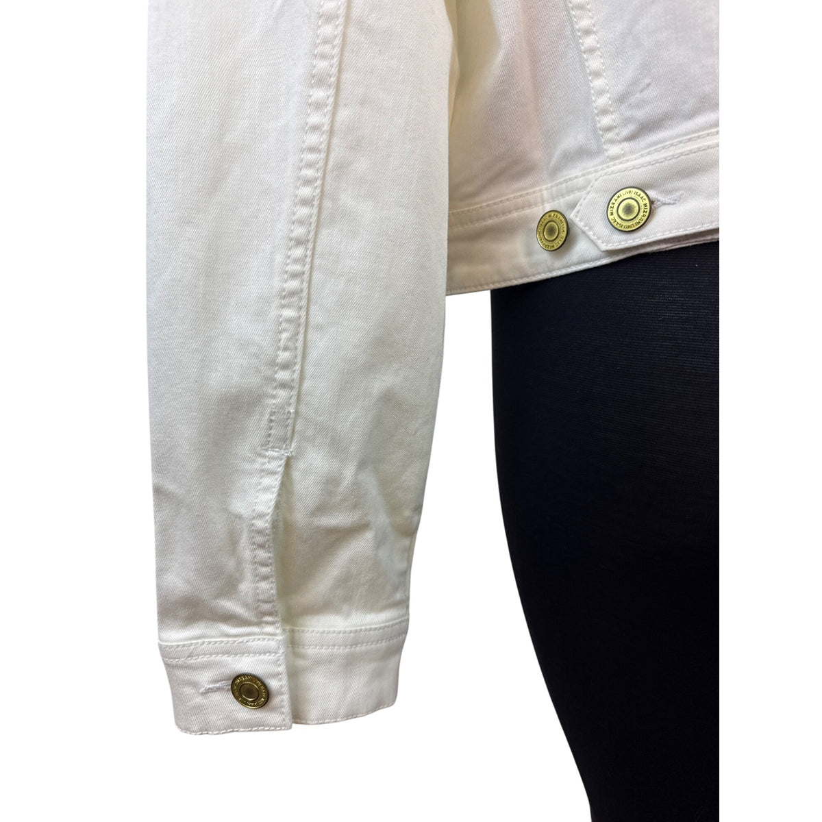 ISAAC MIRAHI LIVE White Denim Button-Up Jacket With Gold-Tone Hardware Sz 14