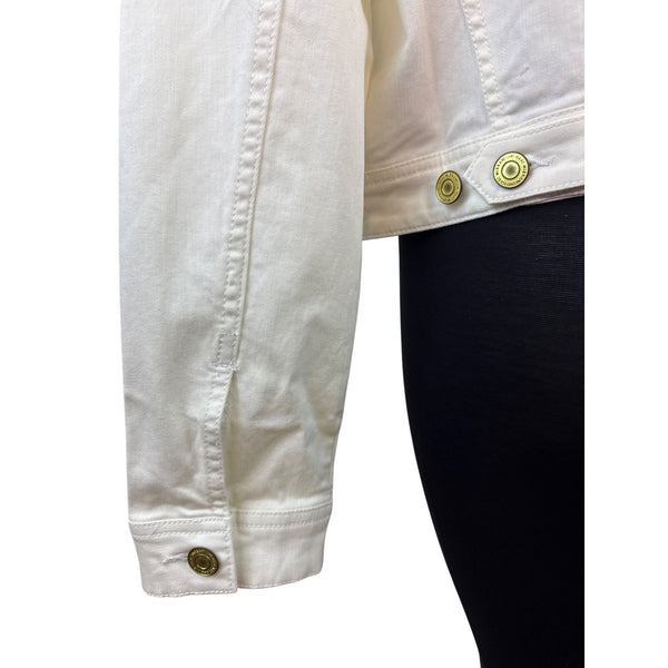ISAAC MIRAHI LIVE White Denim Button-Up Jacket With Gold-Tone Hardware Sz 14