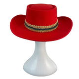 J.R. Palacios Red Felt Cowboy Hat With Sequin Mardi Gras Mask & Gold Trim