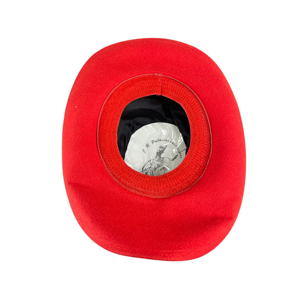 J.R. Palacios Red Felt Cowboy Hat With Sequin Mardi Gras Mask & Gold Trim