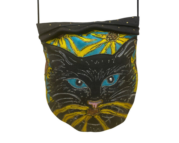 Handmade Graphic Images Vermont Black Multicolor Cat Artwork Crossbody Bag
