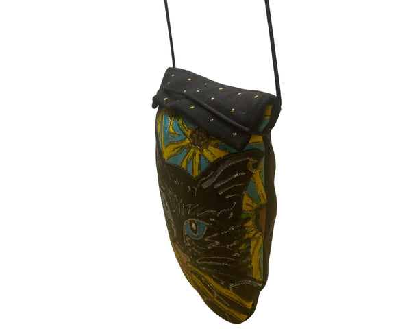Handmade Graphic Images Vermont Black Multicolor Cat Artwork Crossbody Bag