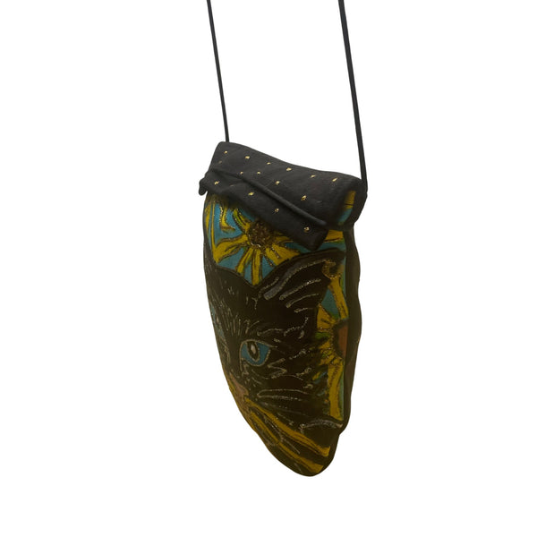 Handmade Graphic Images Vermont Black Multicolor Cat Artwork Crossbody Bag