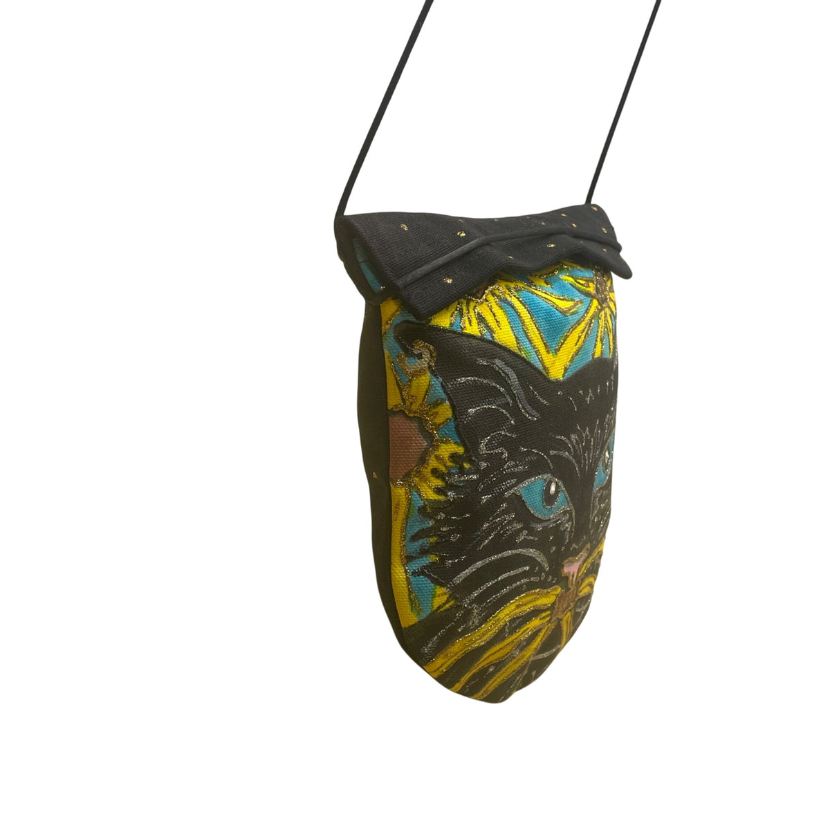 Handmade Graphic Images Vermont Black Multicolor Cat Artwork Crossbody Bag