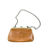Colorful Beaded Chain Strap Handbag With Tan Leather Back & Kiss-Lock Closure