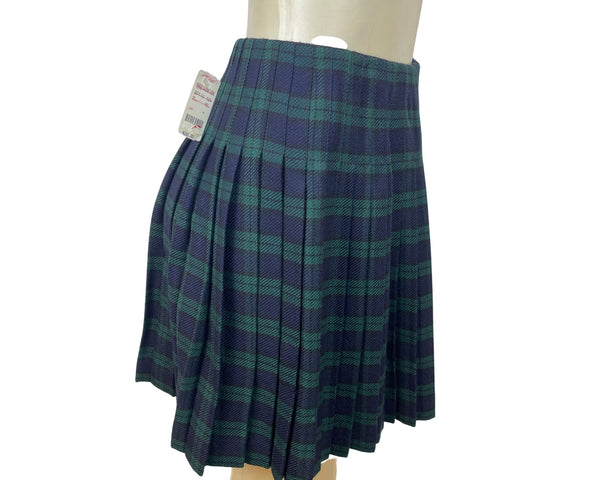 DKNY Womens Green & Navy Plaid Pleated Mini Skirt Button Closure Sz 6 - New