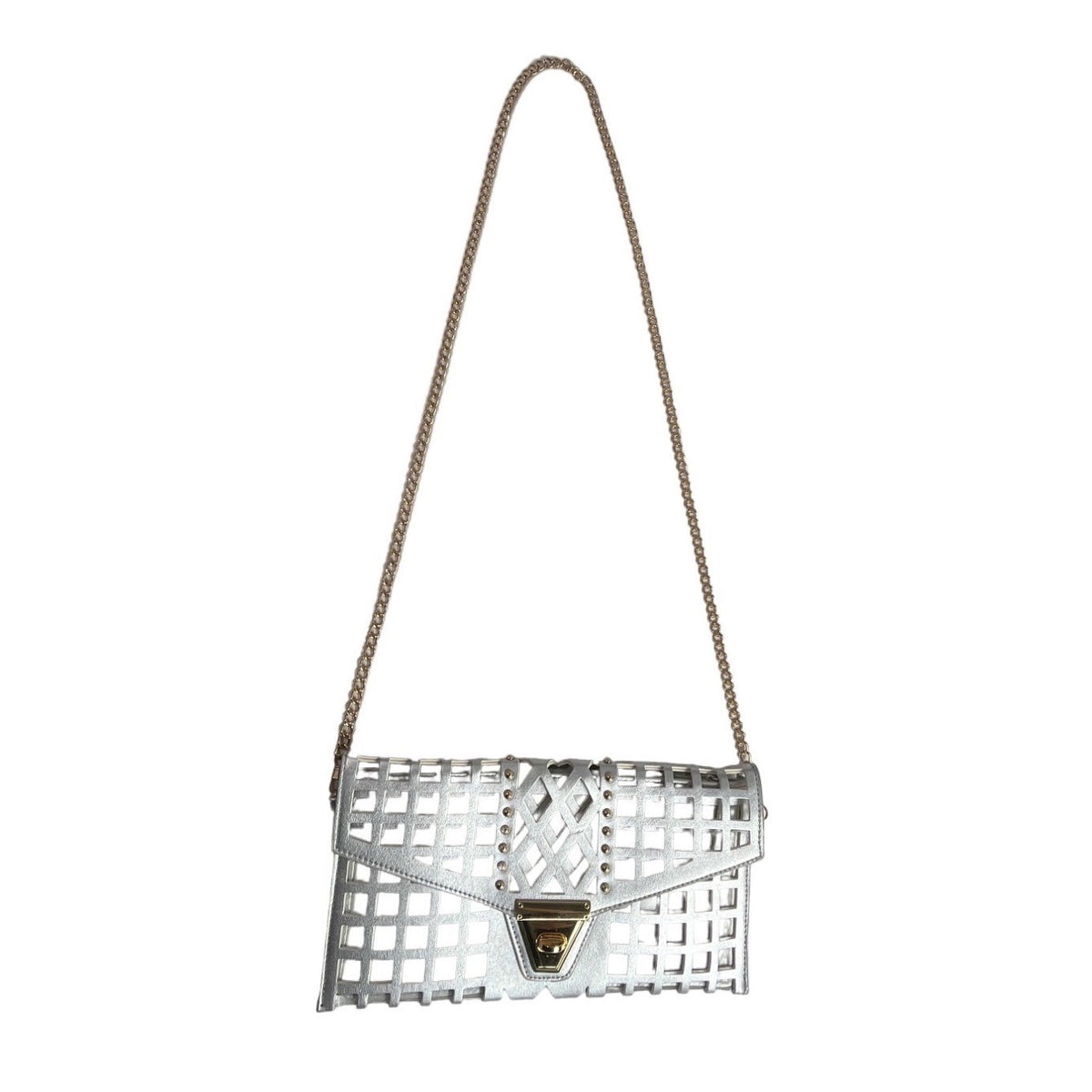 Women's Silver & Gold Chain Strap Studded Shoulder Clutch