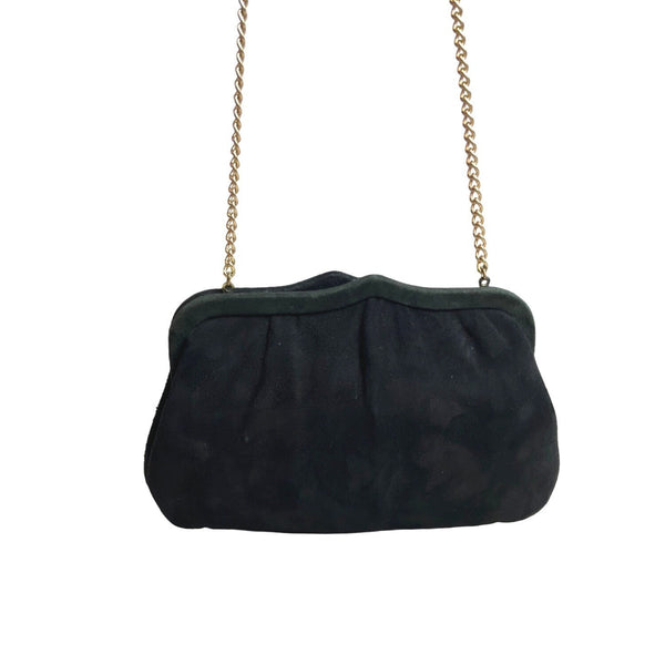 Andé Women's Black Goldtone Chained Genuine Lamb Suede Shoulder Clutch Sz S
