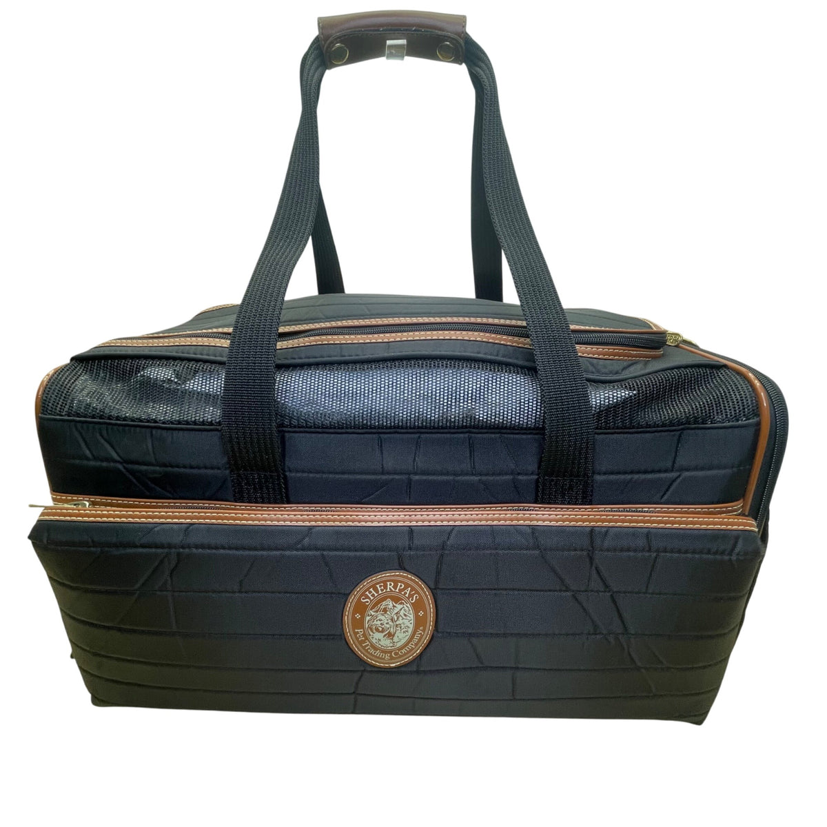 Sherpa’s Black Quilted Nylon Mesh & Leather Accents Pet Carrier Duffel Bag