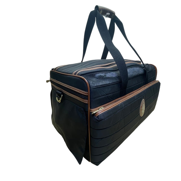 Sherpa’s Black Quilted Nylon Mesh & Leather Accents Pet Carrier Duffel Bag