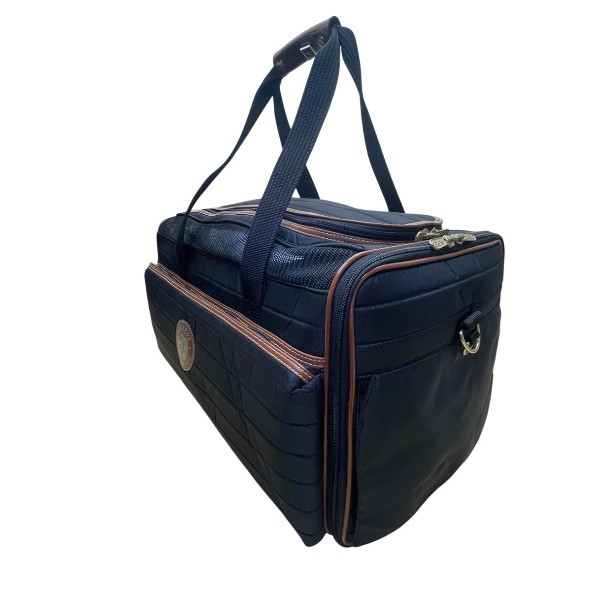 Sherpa’s Black Quilted Nylon Mesh & Leather Accents Pet Carrier Duffel Bag