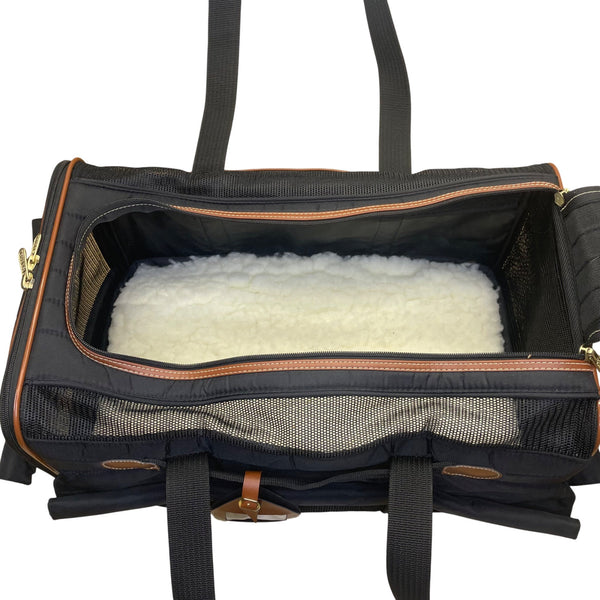 Sherpa’s Black Quilted Nylon Mesh & Leather Accents Pet Carrier Duffel Bag