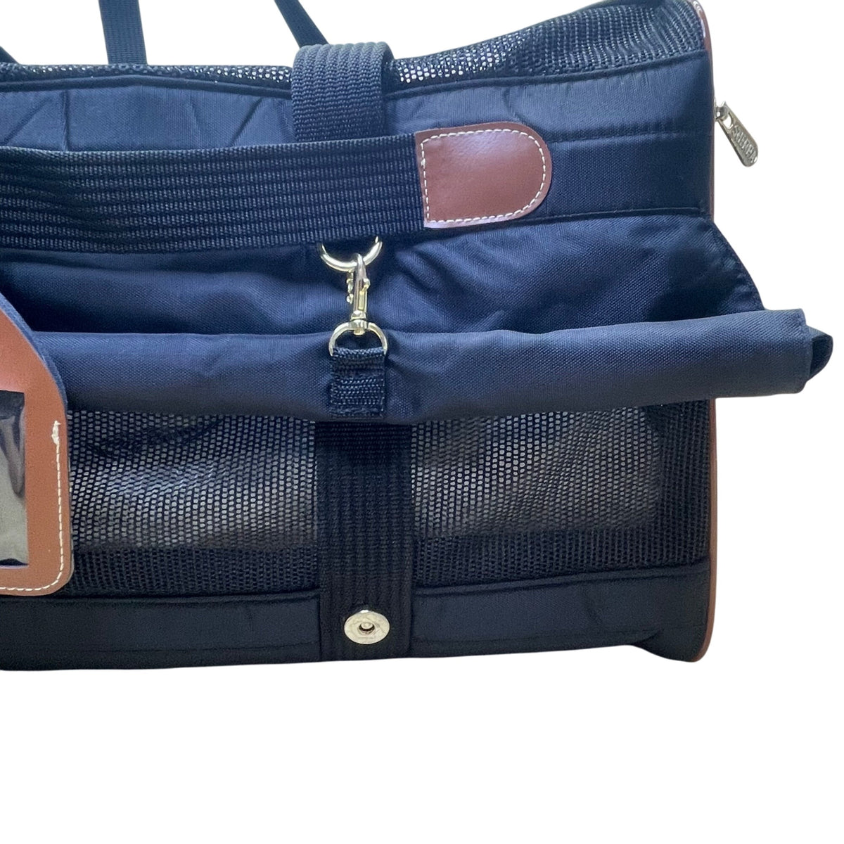 Sherpa’s Black Quilted Nylon Mesh & Leather Accents Pet Carrier Duffel Bag