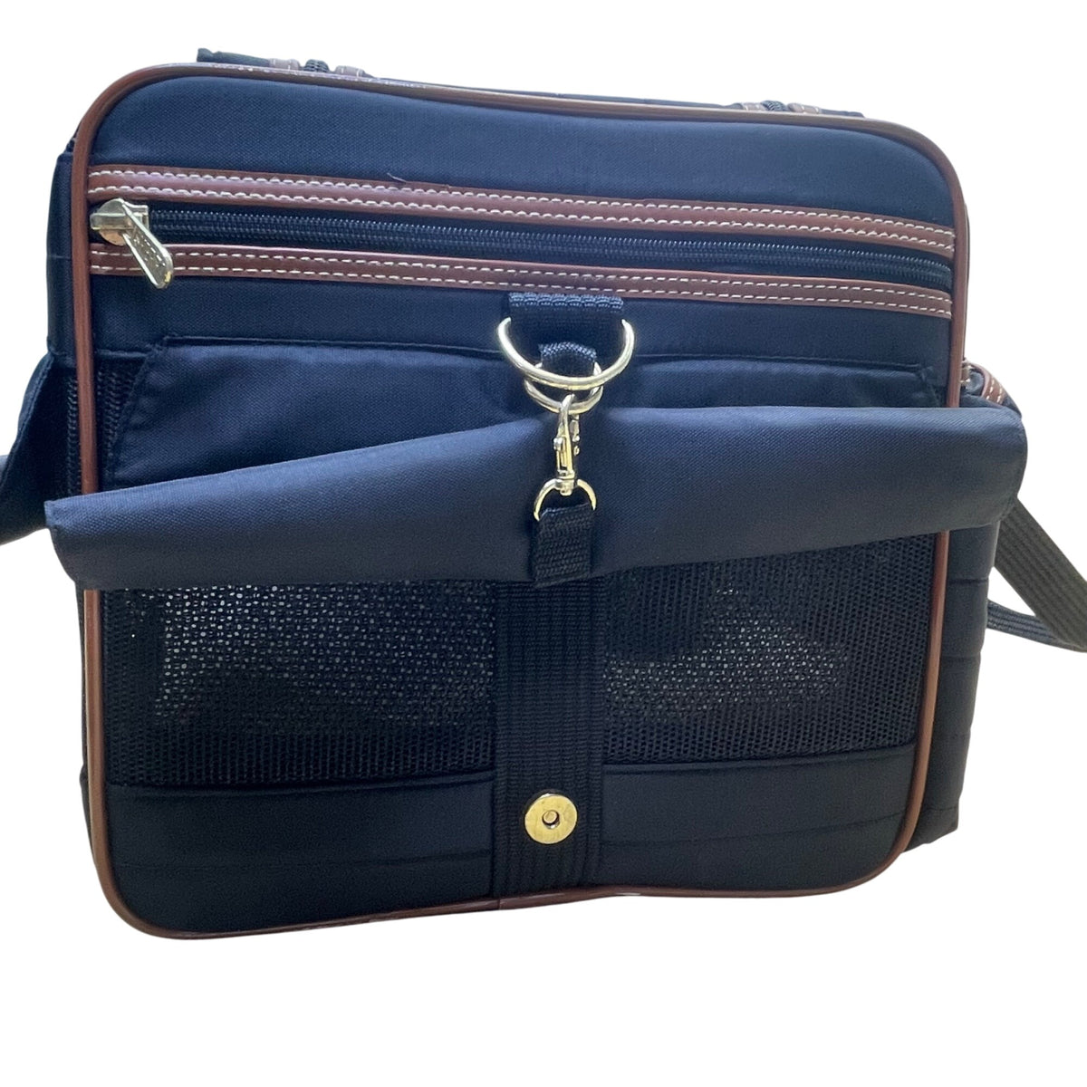 Sherpa’s Black Quilted Nylon Mesh & Leather Accents Pet Carrier Duffel Bag