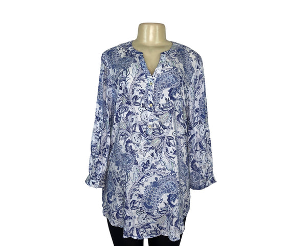 Grand & Greene Blue Womens Long Sleeve Paisley Tunic Top Size M