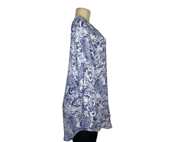 Grand & Greene Blue Womens Long Sleeve Paisley Tunic Top Size M