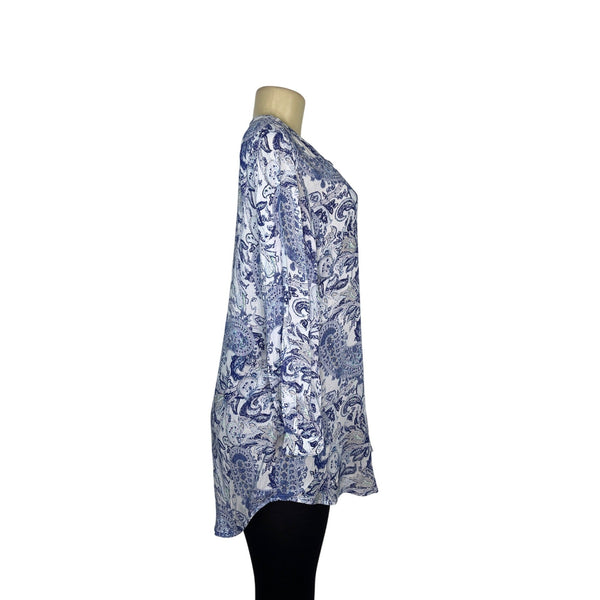 Grand & Greene Blue Womens Long Sleeve Paisley Tunic Top Size M