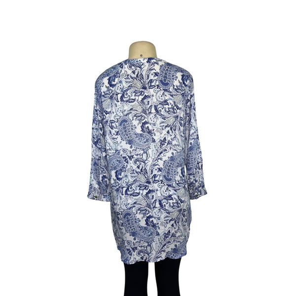 Grand & Greene Blue Womens Long Sleeve Paisley Tunic Top Size M