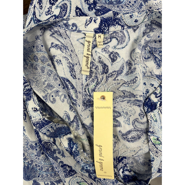 Grand & Greene Blue Womens Long Sleeve Paisley Tunic Top Size M