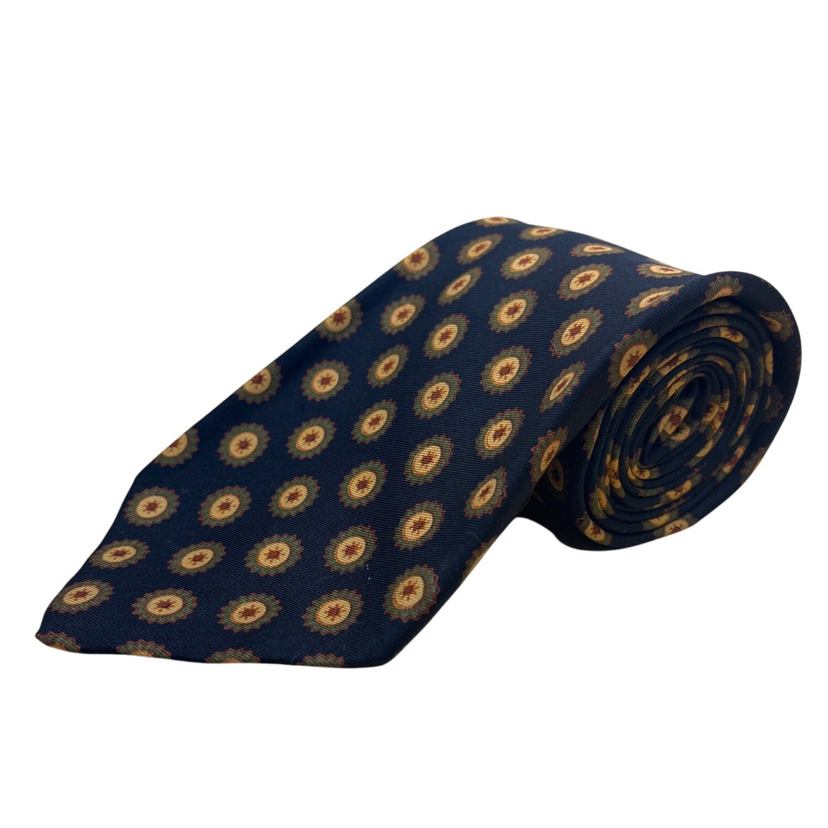 Vintage Brooks Brothers Navy Silk Tie Gold Medallion Print  England