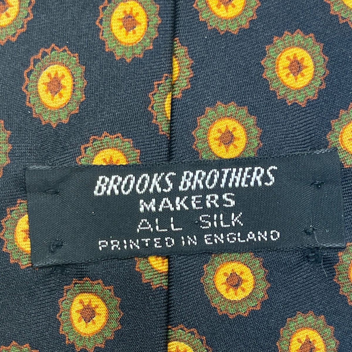 Vintage Brooks Brothers Navy Silk Tie Gold Medallion Print  England
