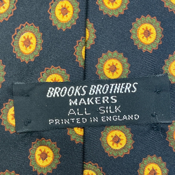Vintage Brooks Brothers Navy Silk Tie Gold Medallion Print  England