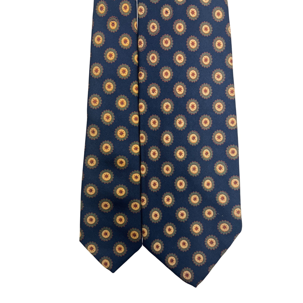 Vintage Brooks Brothers Navy Silk Tie Gold Medallion Print  England