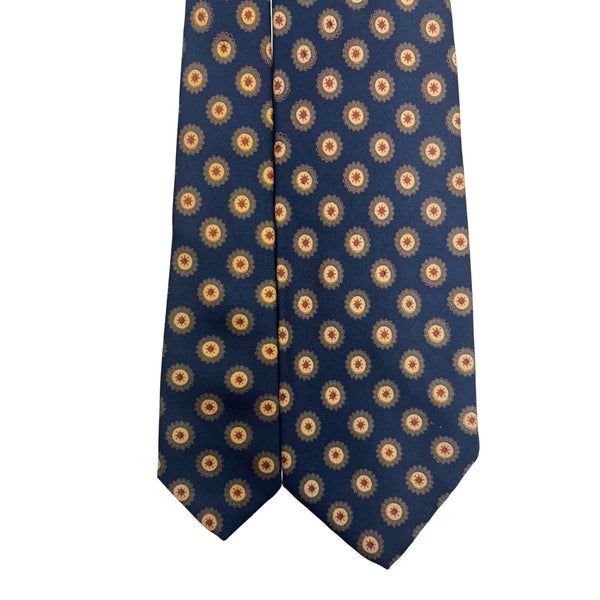 Vintage Brooks Brothers Navy Silk Tie Gold Medallion Print  England