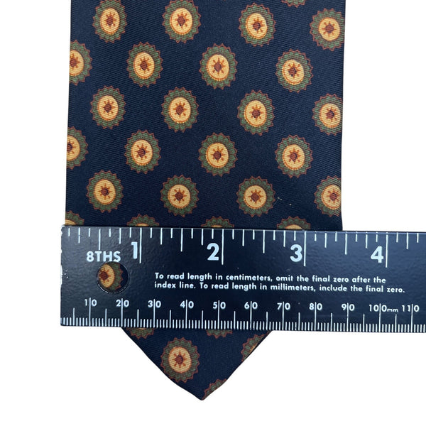 Vintage Brooks Brothers Navy Silk Tie Gold Medallion Print  England