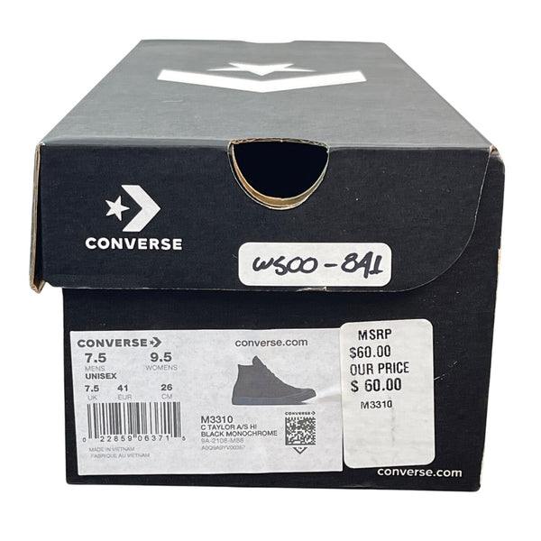 Converse Chuck Taylor AS Hi Black Monochrome Unisex Sneakers Sz 7.5M 9.5W - New