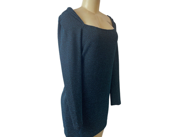 Row A Long Sleeve Square Neck Shimmer Open Back Mini Dress Size L